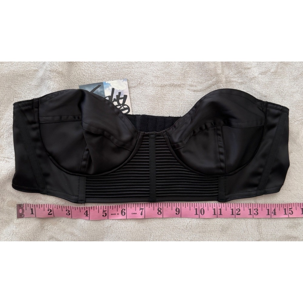 Goddess Ambition Heavenly Bralette Black Satin Underwire Bustier Top Size L NEW